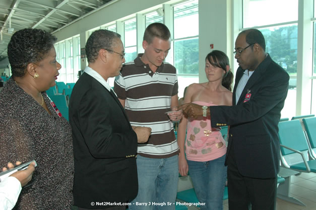 Minister of Tourism, Hon. Edmund Bartlett - Director of Tourism, Basil Smith, and Mayor of Montego Bay, Councillor Charles Sinclair Launch of Winter Tourism Season at Sangster International Airport, Saturday, December 15, 2007 - Sangster International Airport - MBJ Airports Limited, Montego Bay, Jamaica W.I. - Photographs by Net2Market.com - Barry J. Hough Sr, Photographer - Negril Travel Guide, Negril Jamaica WI - http://www.negriltravelguide.com - info@negriltravelguide.com...!