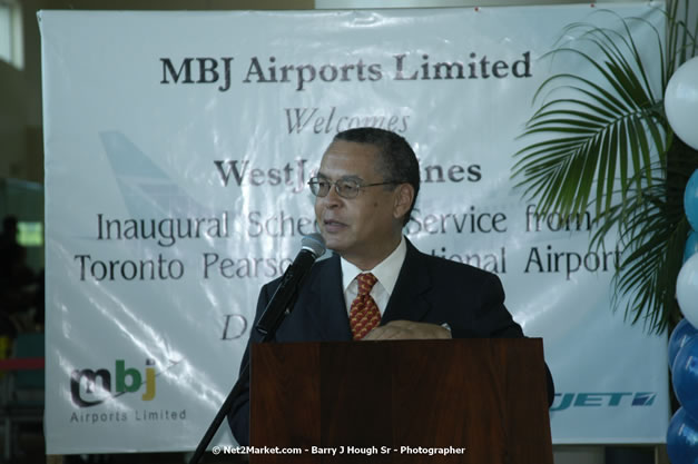 MBJ Airports Limited Welcomes WestJet Airlines - Inaugural Scheduled Service From Toronto Pearsons International Airport - Monday, December 10, 2007 - Sangster International Airport - MBJ Airports Limited, Montego Bay, Jamaica W.I. - Photographs by Net2Market.com - Barry J. Hough Sr, Photographer - Negril Travel Guide, Negril Jamaica WI - http://www.negriltravelguide.com - info@negriltravelguide.com...!