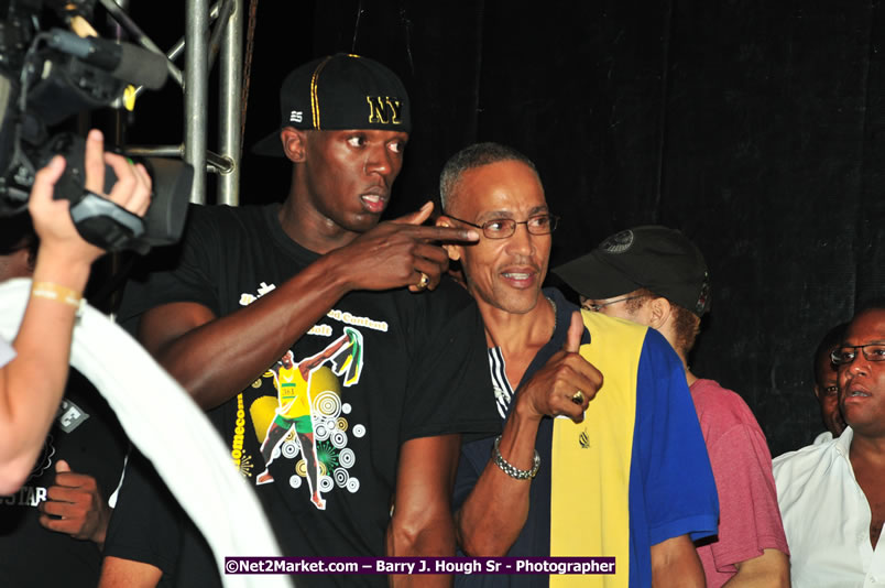 Usain Bolt of Jamaica - The Fastest Man In The World  - Usain Bolt Homecoming Celebrations Concert at the William Knibb High School Play Field, Trelawny - Ice, Ding Dong, Ravers Clavers, D'Angel, Voicemail, RDX and Dancers, Wayne Marshall, Tammi Chynn, Bugle, Nero, Tanya Stephens, Richie Spice, Kip Rich,and Shaggy - Photographs by Net2Market.com - Barry J. Hough Sr. Photojournalist/Photograper - Photographs taken with a Nikon D300 - Negril Travel Guide, Negril Jamaica WI - http://www.negriltravelguide.com - info@negriltravelguide.com...!