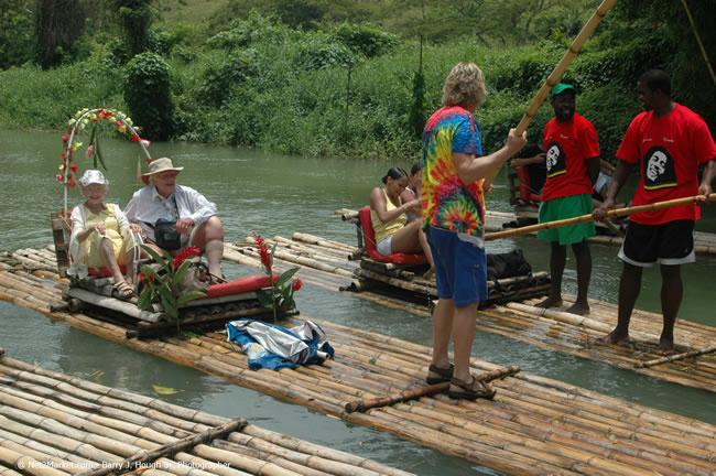 Rafting on the Martha Brae - Virgin Atlantic Inaugural Flight To Montego Bay, Jamaica Photos - Sir Richard Bronson, President & Family, and 450 Passengers - Rafting on the Martha Brae - Tuesday, July 4, 2006 - Negril Travel Guide, Negril Jamaica WI - http://www.negriltravelguide.com - info@negriltravelguide.com...!